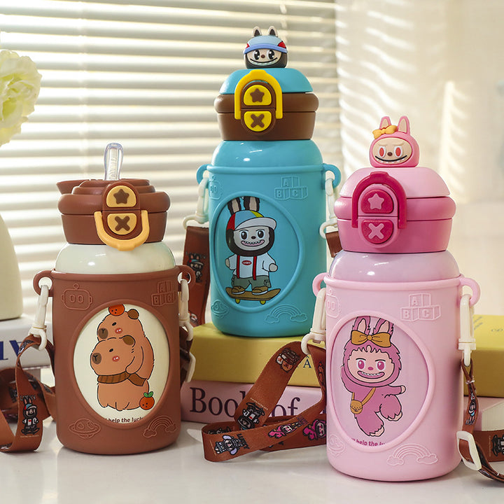 Women's insulated children's water bottle with ergonomic carrying system and fun animal design Stornfield