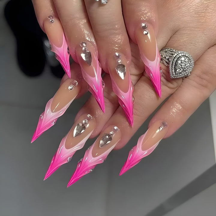 Stiletto Press-On Nails with Gem and Gradient Design Stornfield