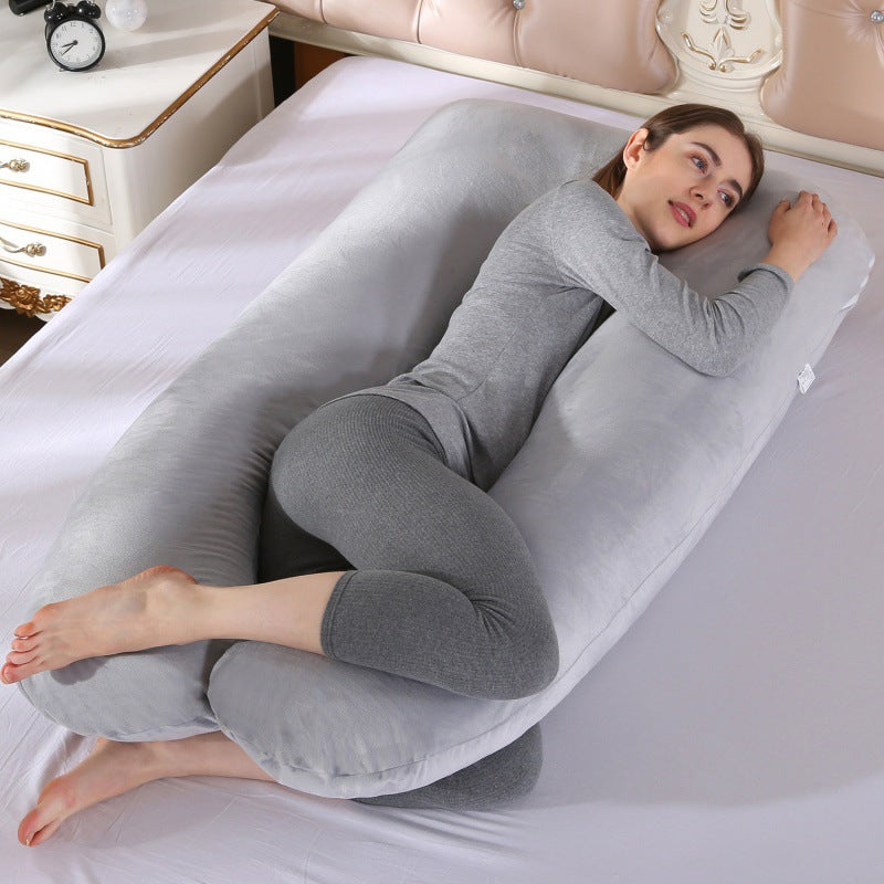 ergonomic U-shaped full-body maternity support pillow with removable washable velour cover and adjustable inner bolster Stornfield