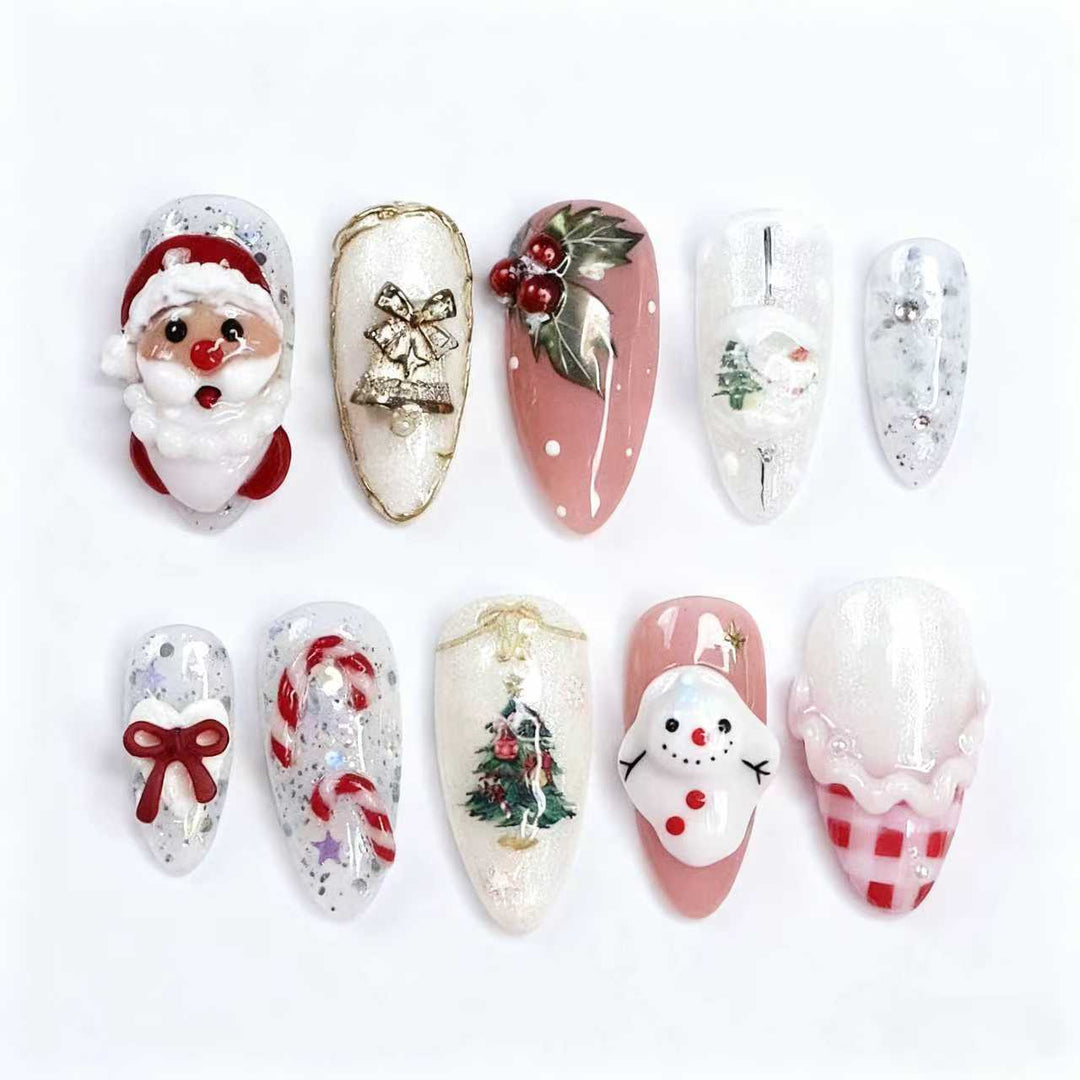 Festive Holiday-Themed Press-On Nail Art Set Stornfield