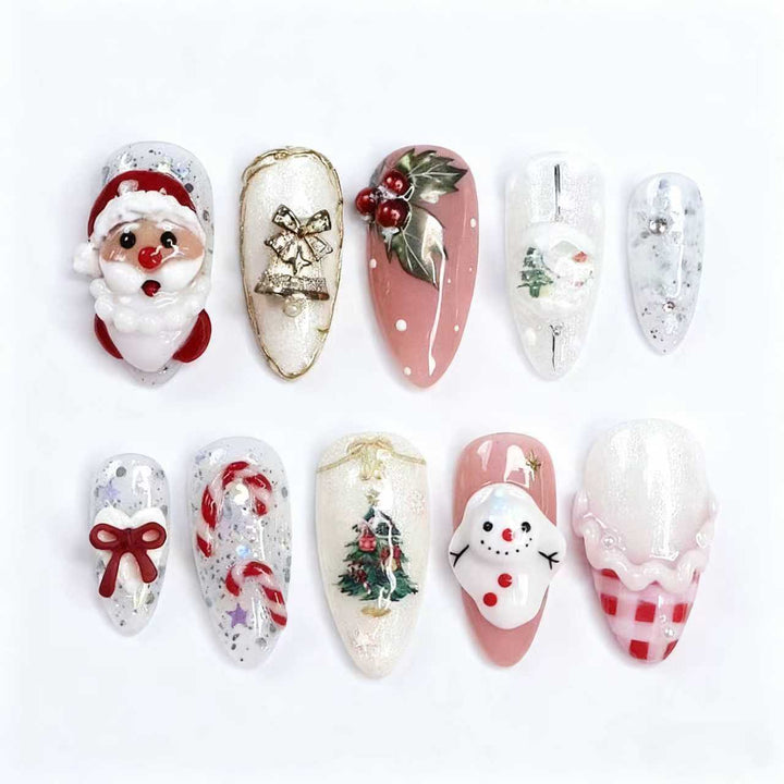 Festive Holiday-Themed Press-On Nail Art Set Stornfield