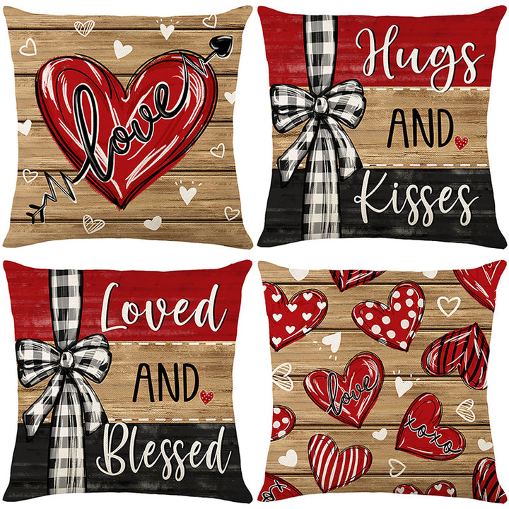 Valentine's Buffalo-Check Cotton-Linen Decorative Pillow Covers Set