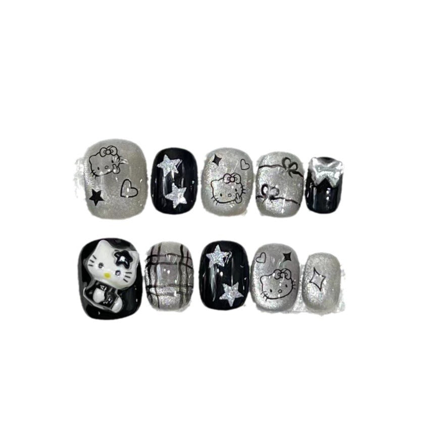Fun and Whimsical Press-On Nail Set with Cartoon Accents Stornfield