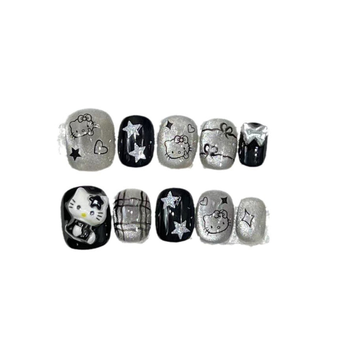 Fun and Whimsical Press-On Nail Set with Cartoon Accents Stornfield