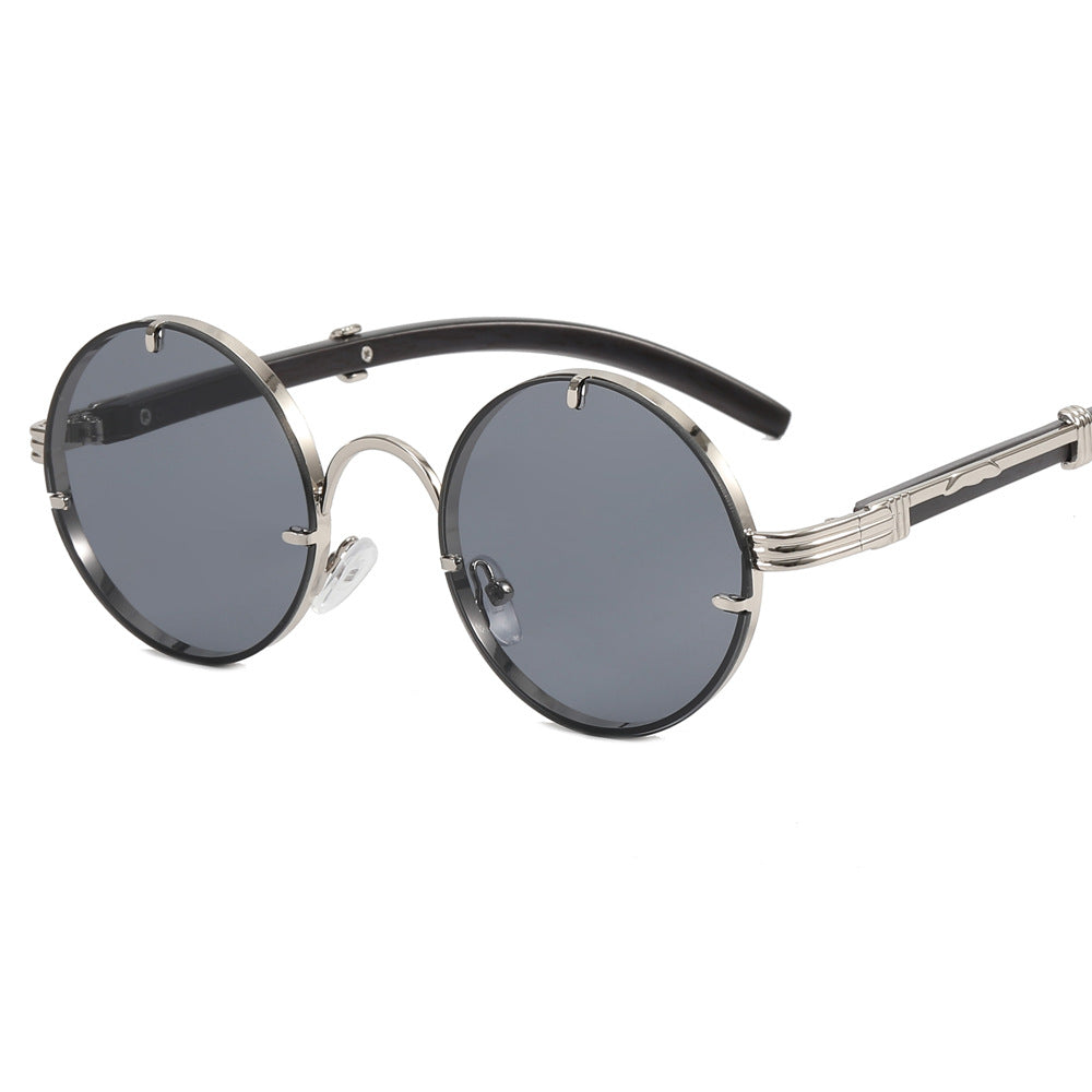Ladies round sunglasses with luxurious wooden frame and golden accents Stornfield