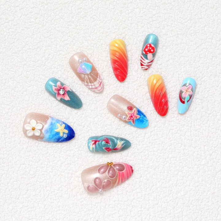 Artistic Floral Decorated Press-On Nails Stornfield
