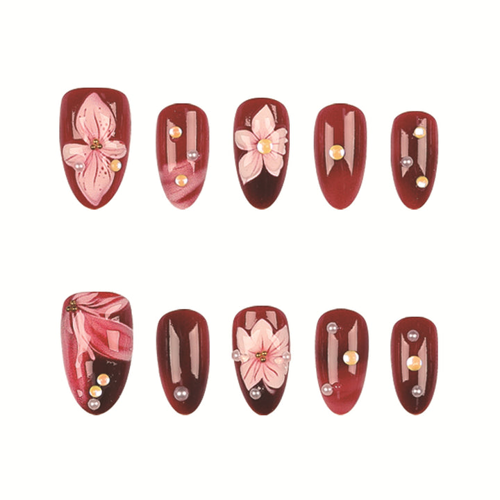 Elegant Floral Acrylic Nail Tips Set