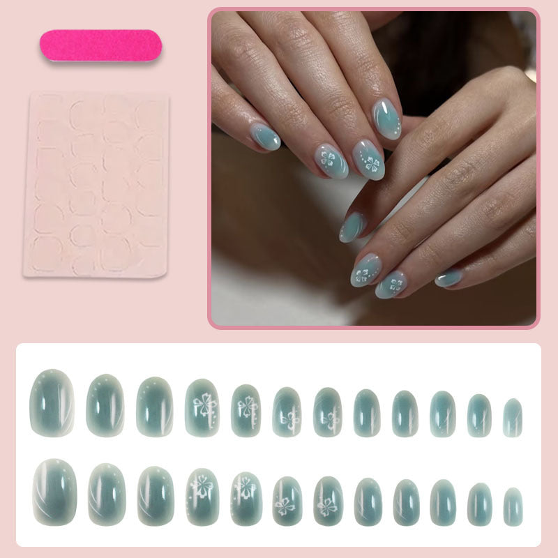 Artificial nail set with floral decorations and glossy finish Stornfield