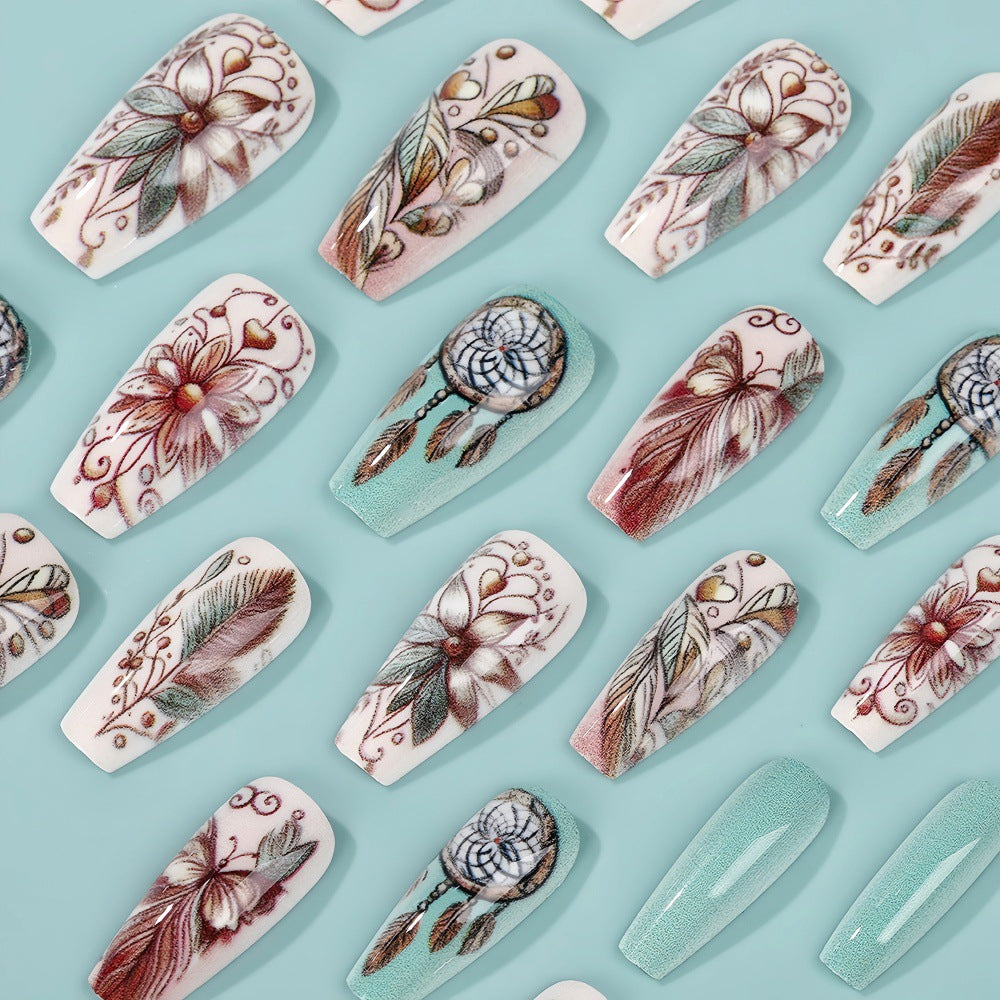 Artificial nails with floral patterns and dreamcatcher motif Stornfield