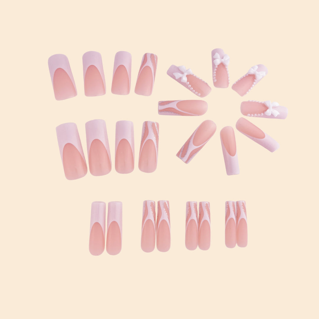 Decorative Long Coffin Nail Extensions with Bow Accents Stornfield