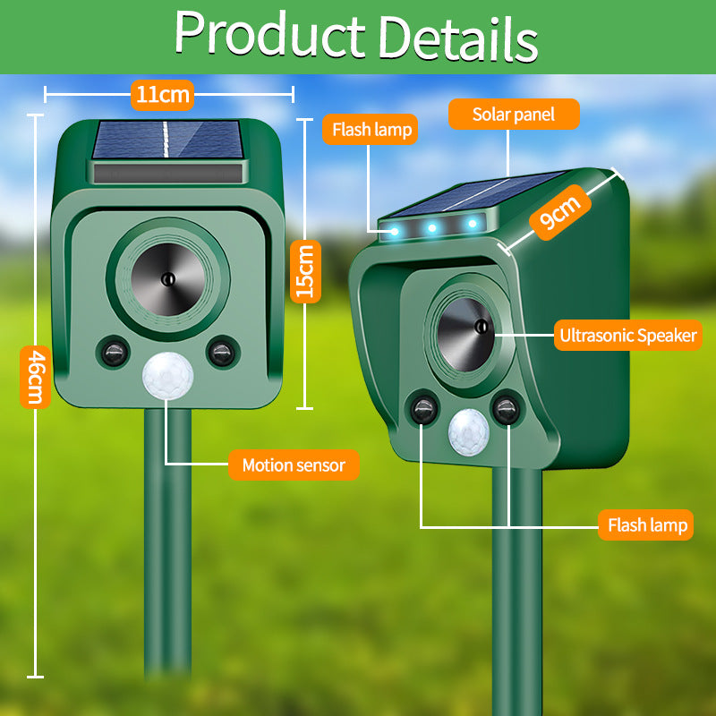 Solar-powered high-frequency animal repellent device Stornfield