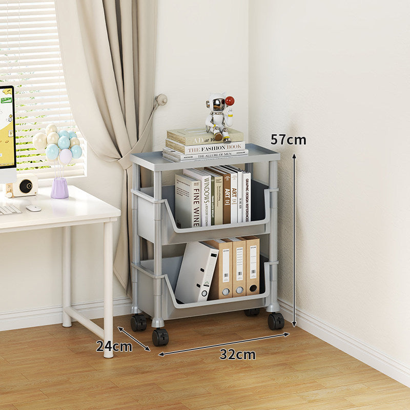 Compact Tiered Rolling Plastic Storage Cart with Swivel Casters and Front File Access