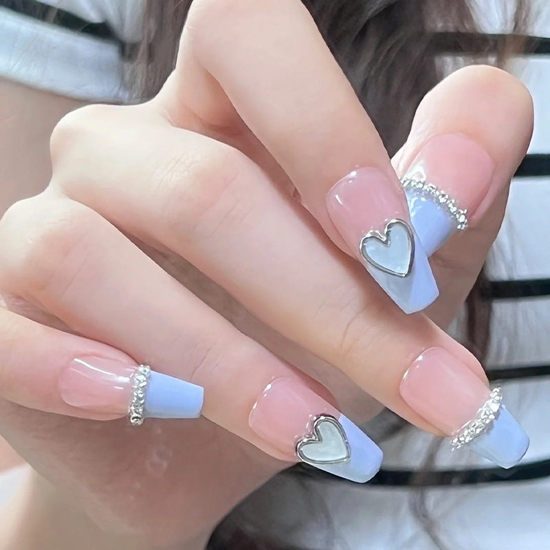 Artificial nails with romantic heart and glitter decorations Stornfield