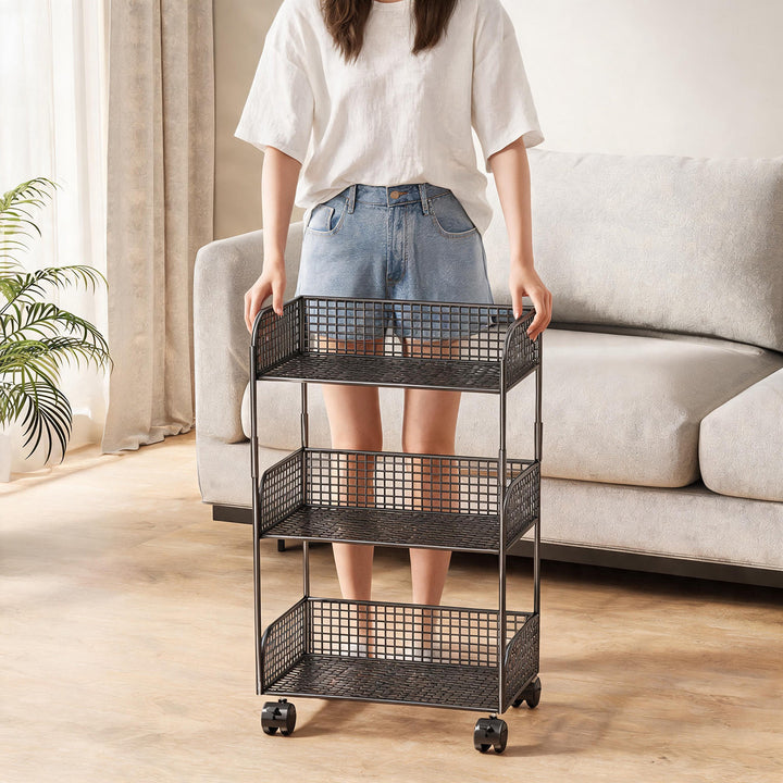 Narrow Mesh Mobile Bookcase with Deep Wire Baskets and Locking Swivel Casters