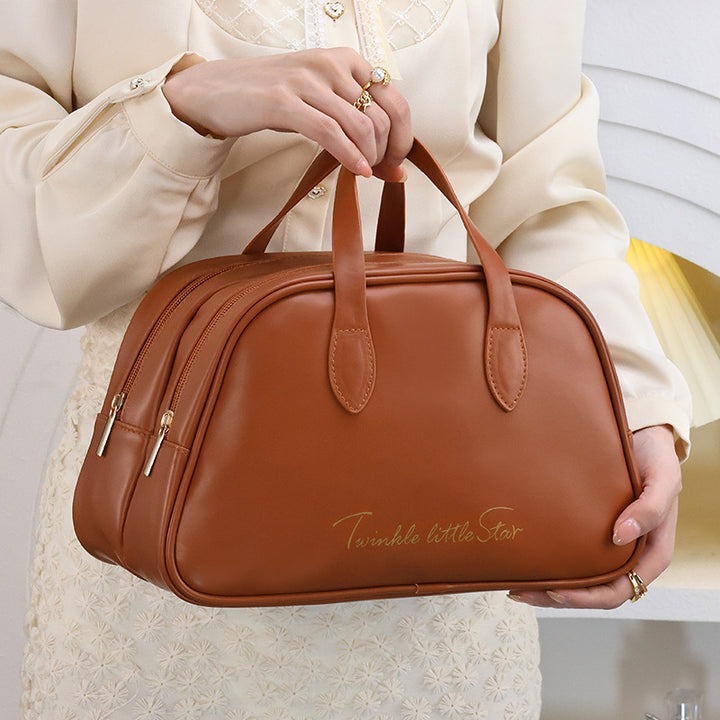 Cosmetic Organizer Bag With Double Zipper And Elegant Carry Handle Stornfield