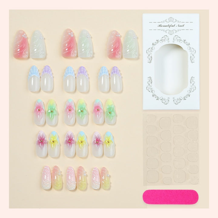 Nail set with colorful floral design and glitter accents Stornfield