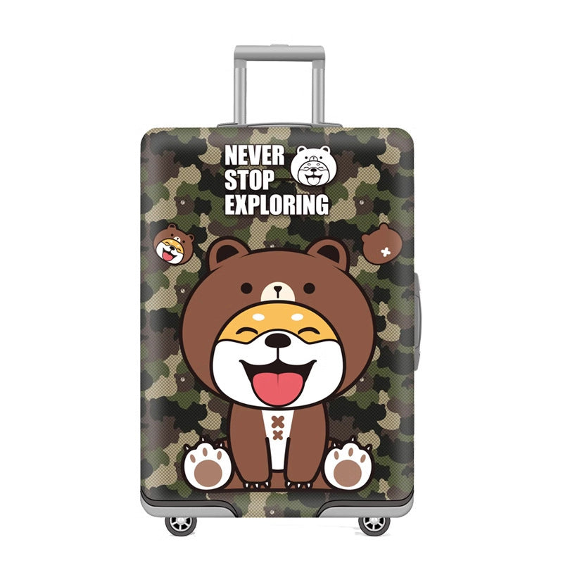 Unisex nan elastic motif suitcase cover made of stretchable polyester with handle and wheel openings Stornfield