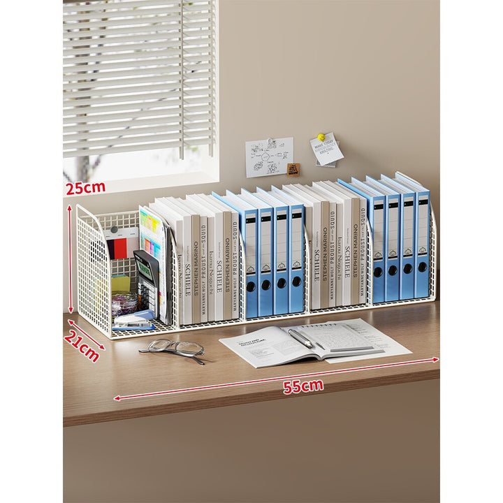 Long Multi-Slot Desktop File and Binder Organizer with Pen and Accessory Holder