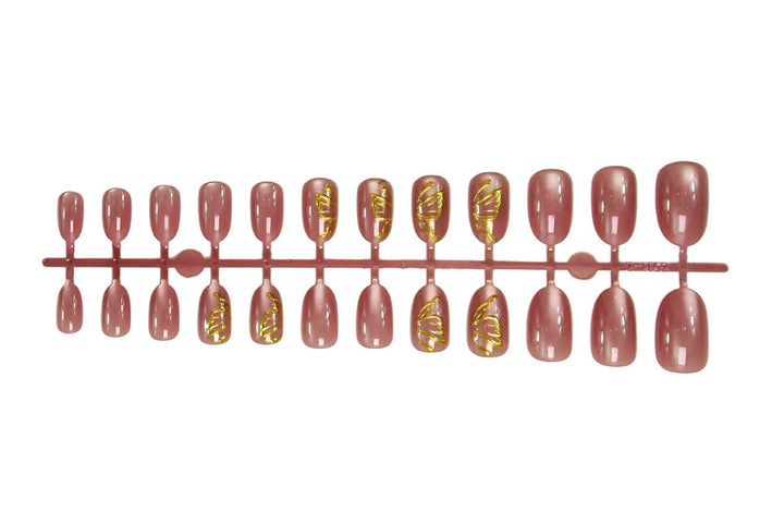 Acrylic nail set with elegant golden accents and shimmering finish Stornfield