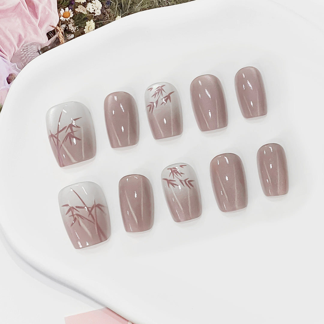 Artistic Press-On Nails with Bamboo Design Stornfield