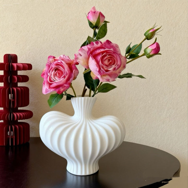 Decorative Ribbed Ceramic Vase for Home Display