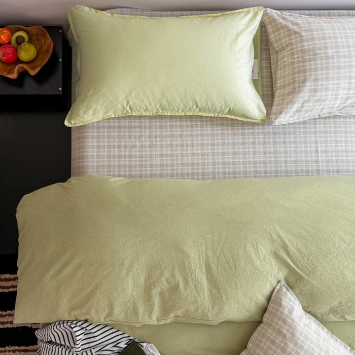 Plaid Cotton Percale Sheet Set with Deep-Fit Fitted Sheet and Envelope Pillowcases