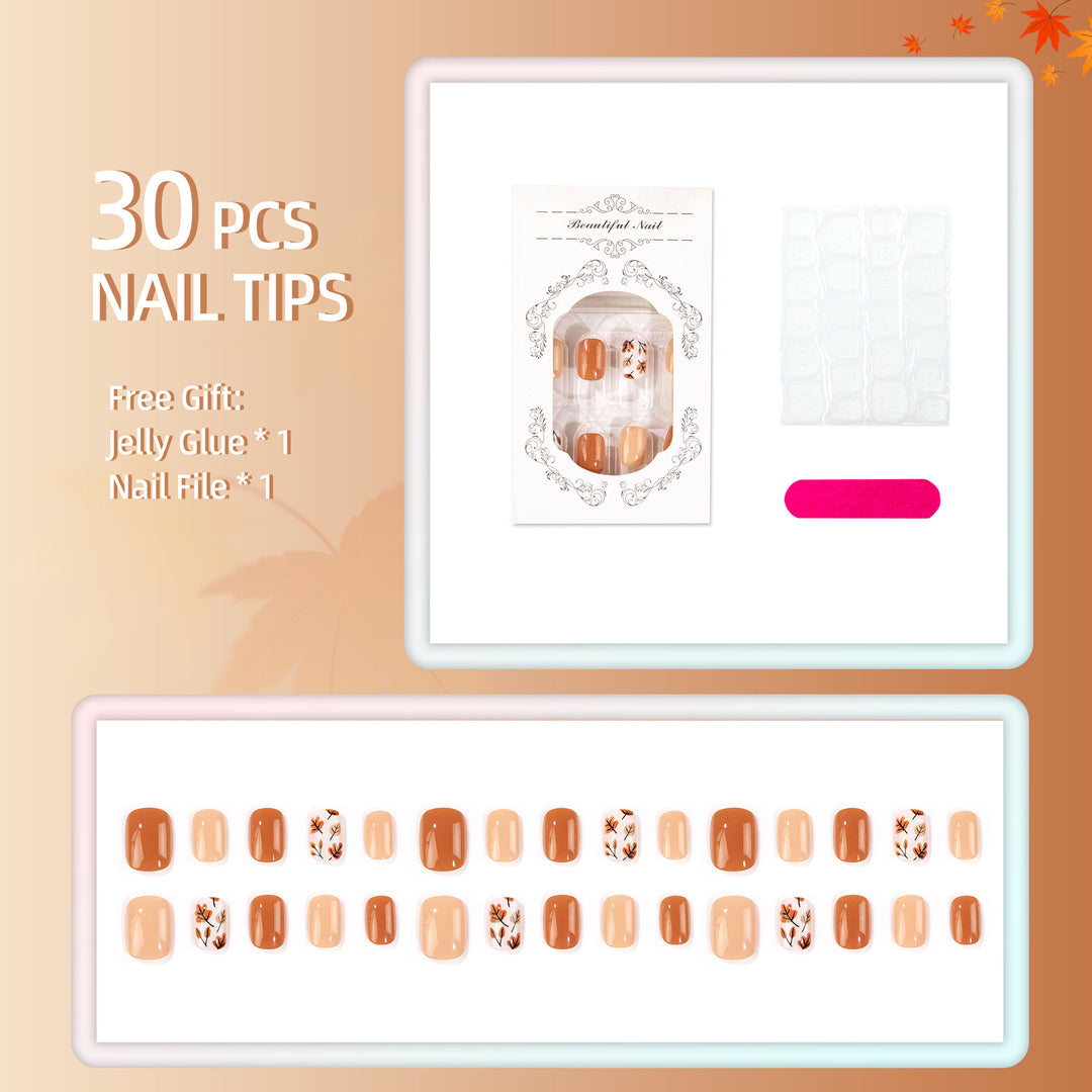Autumn-Inspired Press-On Nail Art Set