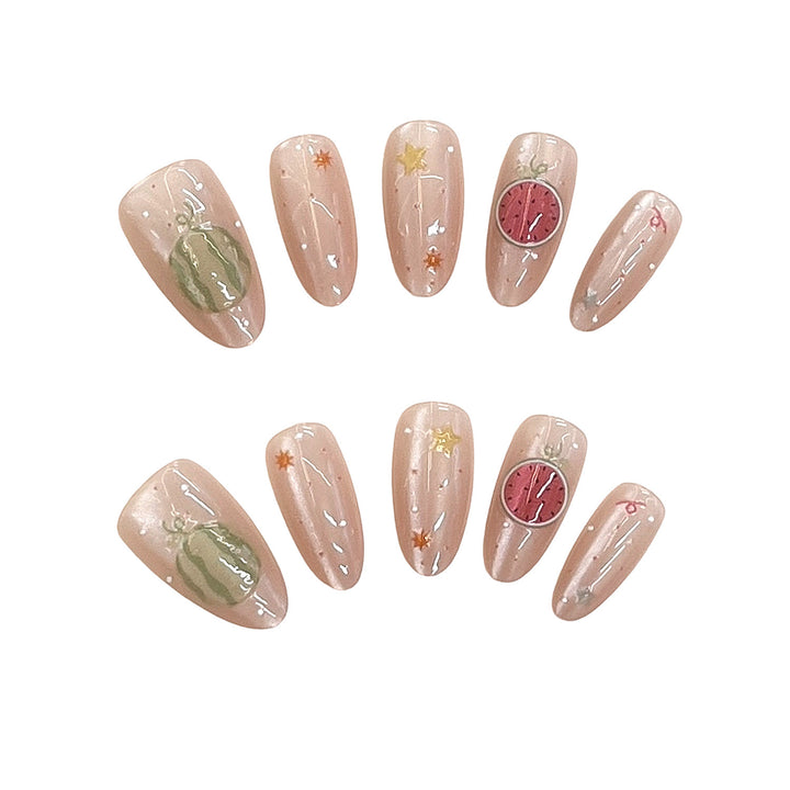 Artistic Press-On Nail Set with Elegant Fruit Designs Stornfield