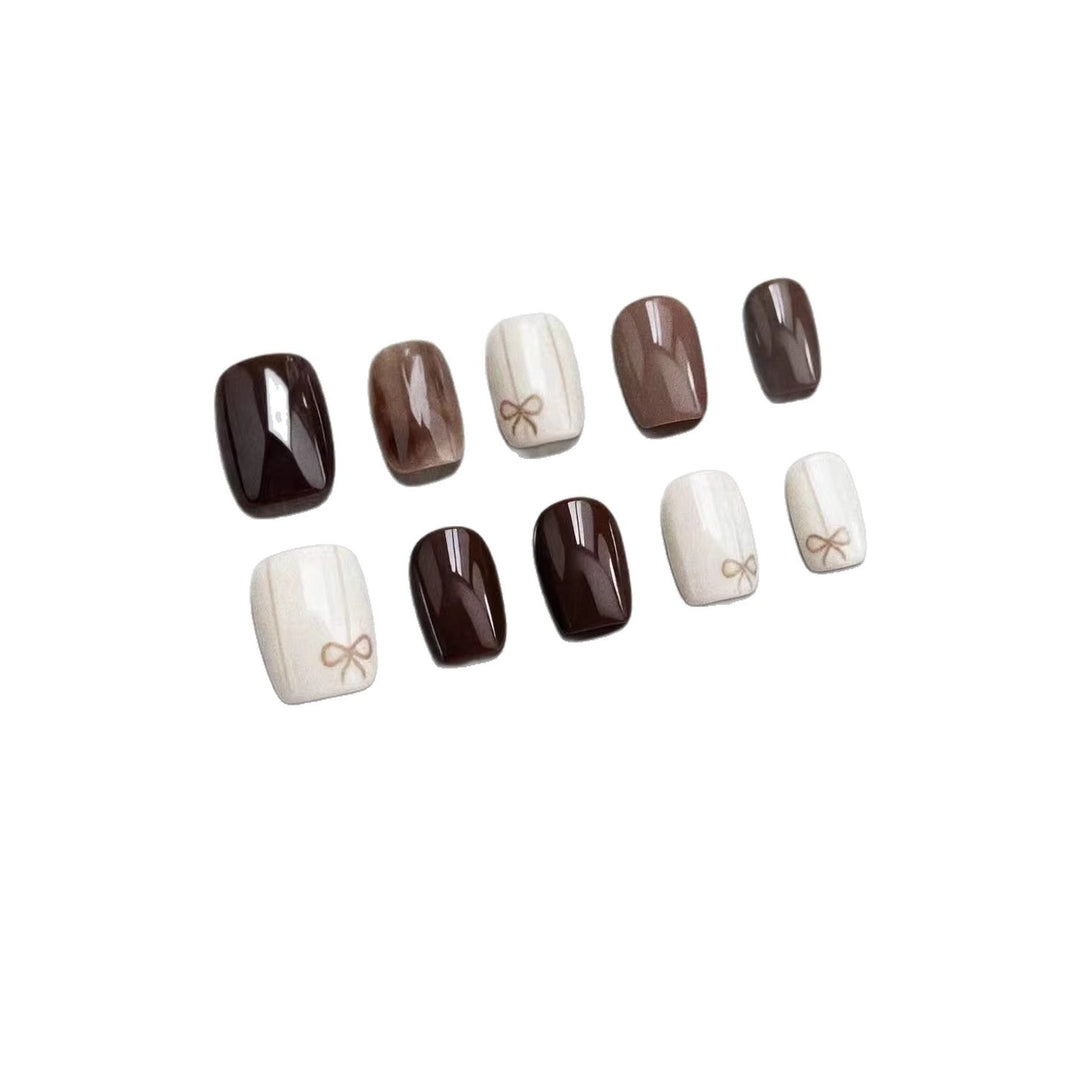 Stylish Glossy Press-On Nail Set with Bow Designs