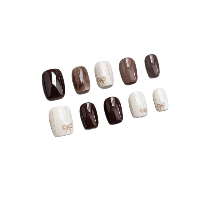 Stylish Glossy Press-On Nail Set with Bow Designs
