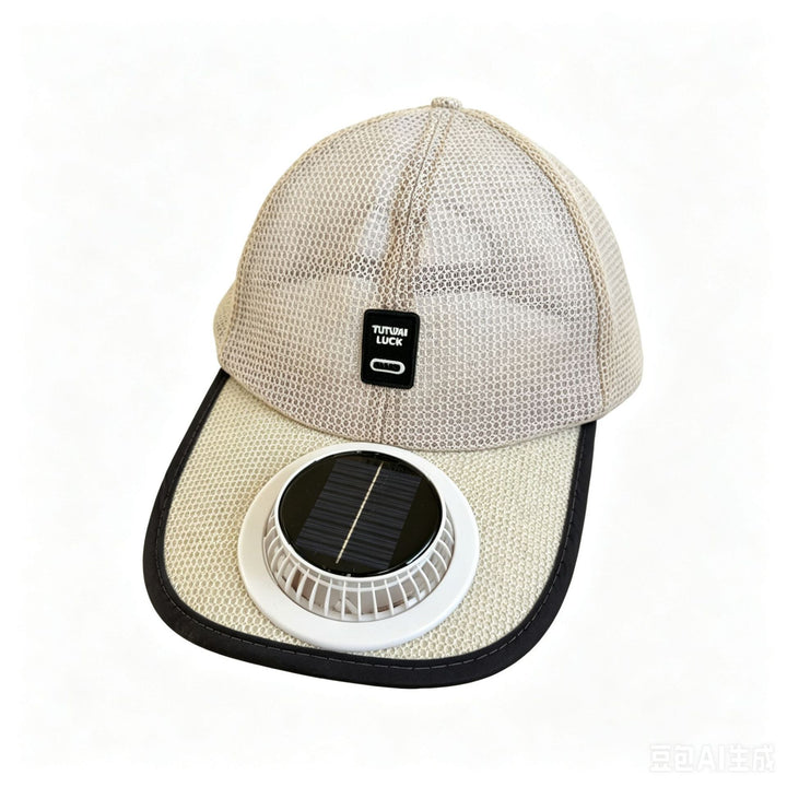 Sun protection cap with integrated solar fan Stornfield