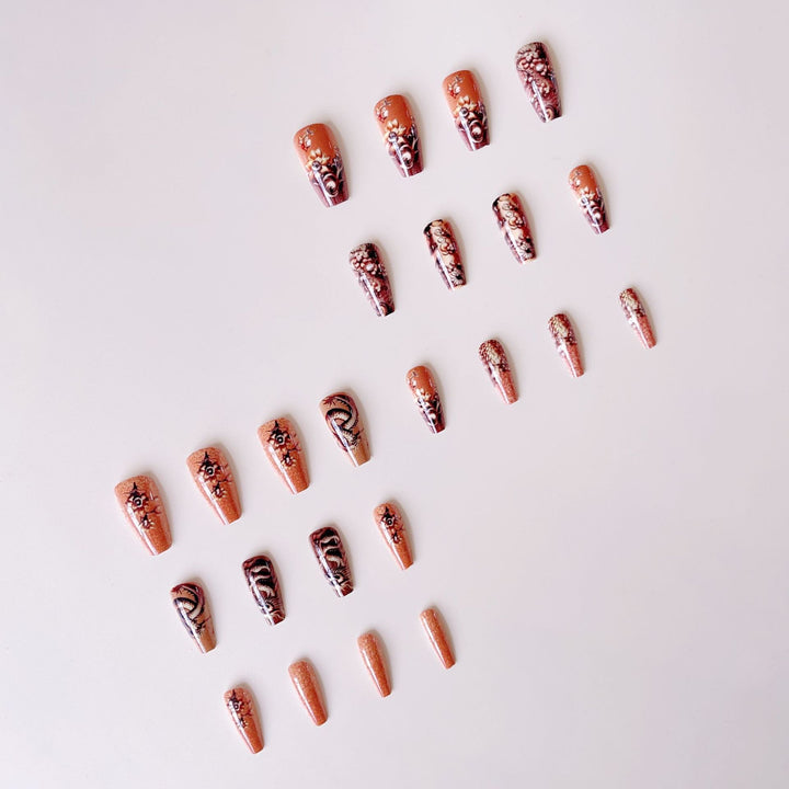 Elegant artificial nail set with 3D dragon designs and gold accents Stornfield