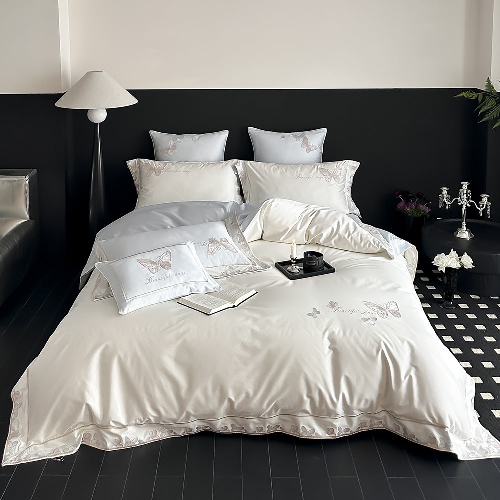 Embroidered Butterfly Cotton-Sateen Duvet Cover Set