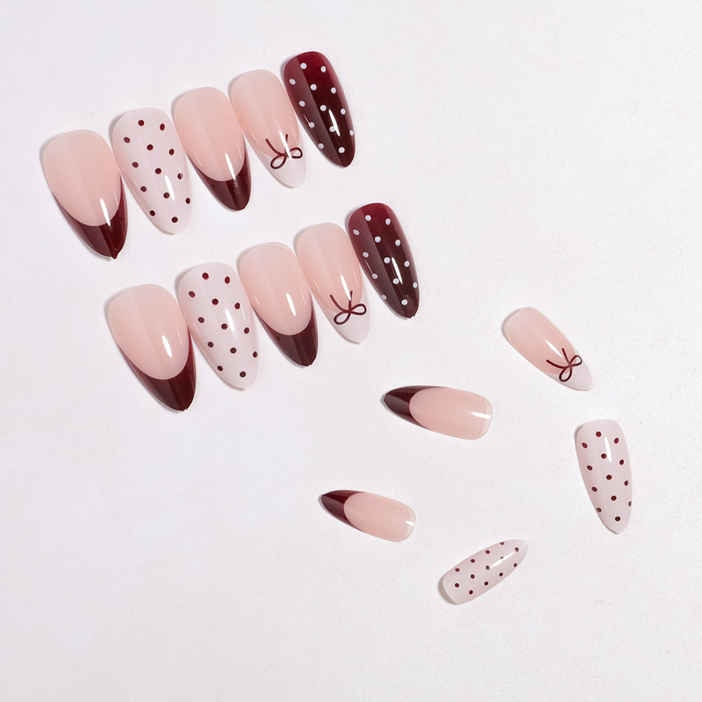 Artistic Press-On Nail Set with Bow and Dot Design Stornfield