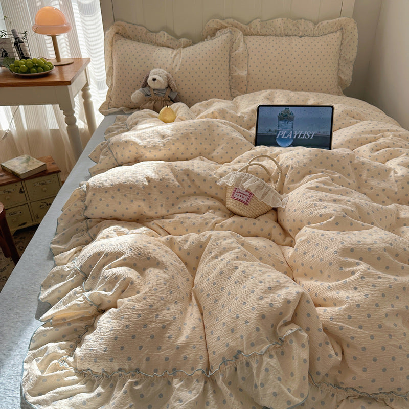 Charming Polka Dot Ruffled Comforter Set