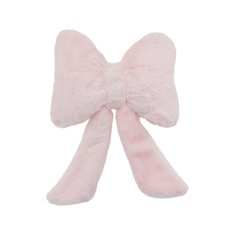 plush bow-shaped decorative throw cushion with long tails and faux-fur texture Stornfield