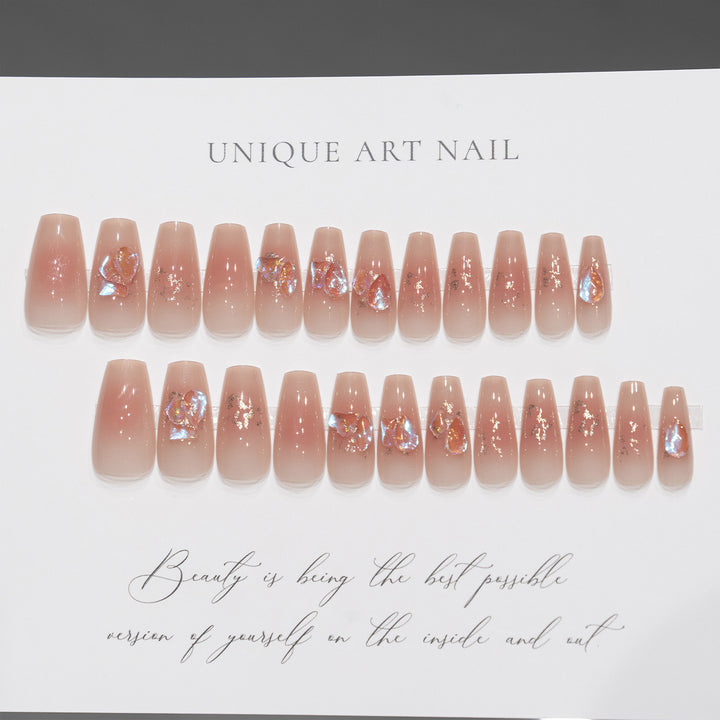 Artistic Press-On Nail Tips with Floral Design Stornfield