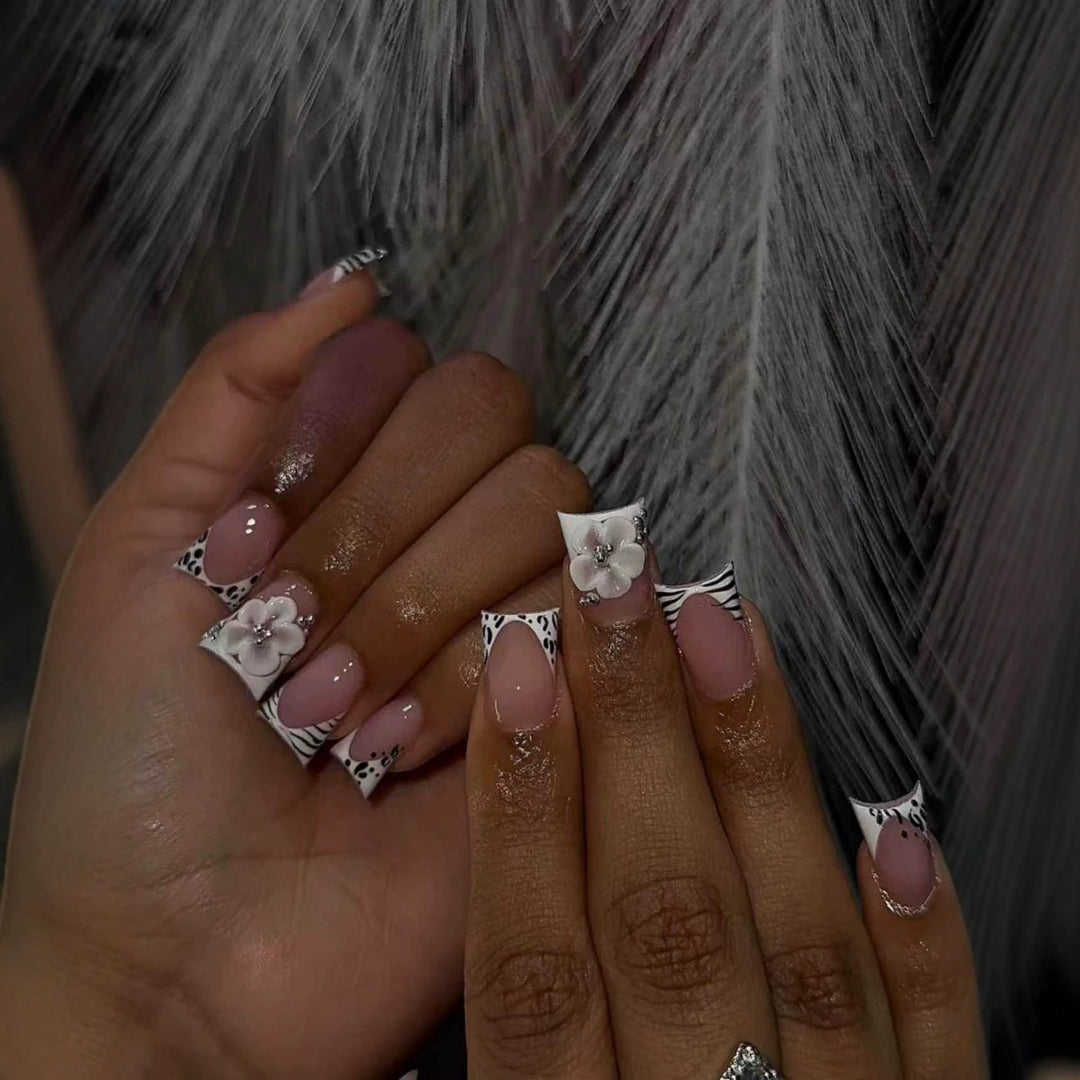 Luxury Floral French Tip Nail Extensions Stornfield