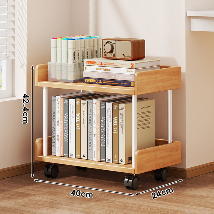 Minimalist Solid Wood Two-Tier Desktop Bookshelf with Metal Support Rods