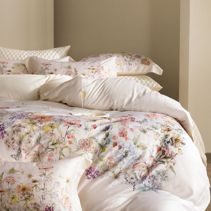 Floral Embroidered Cotton Sateen Duvet Cover Set with Reversible Pillowcases
