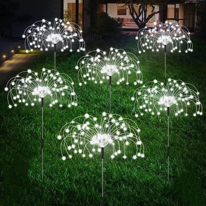 Solar-Powered Fiber-Optic Dandelion Garden Stake Lights With Waterproof LED Fireworks Effect Stornfield
