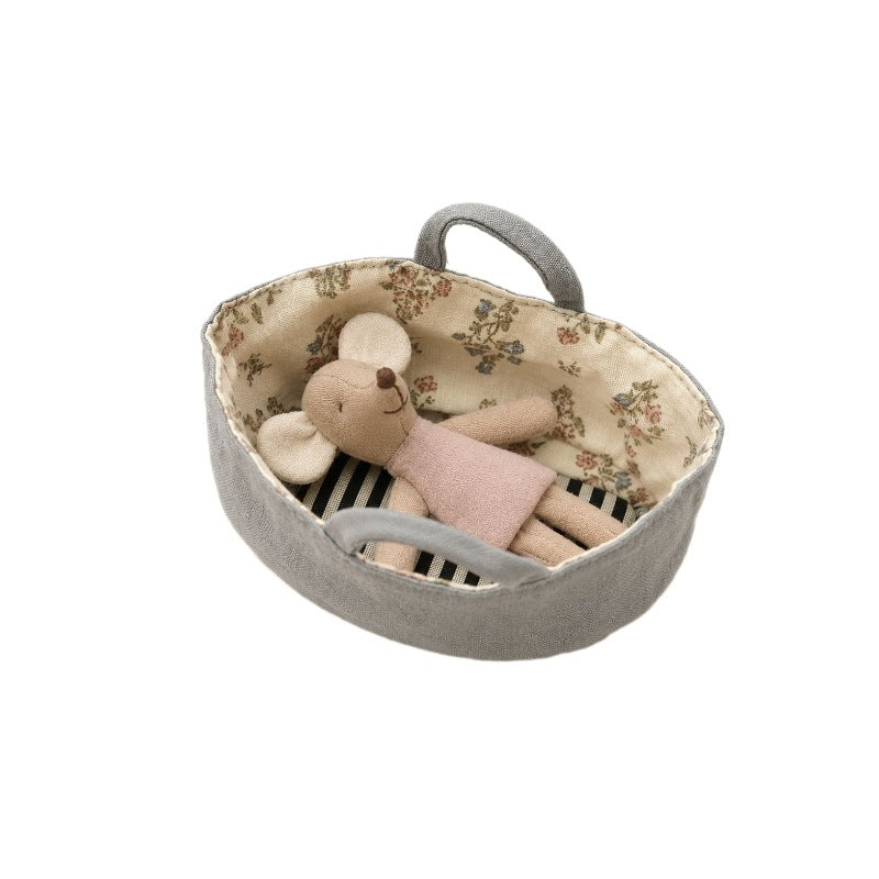 Fabric Nursery Storage Basket with Padded Handles and Floral Lined Interior