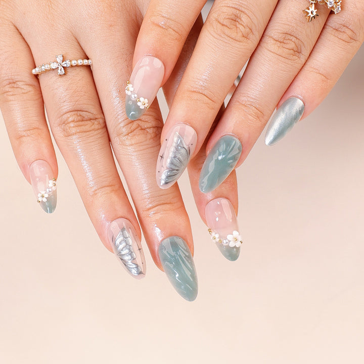 Artful stiletto nails with floral and decorative design Stornfield