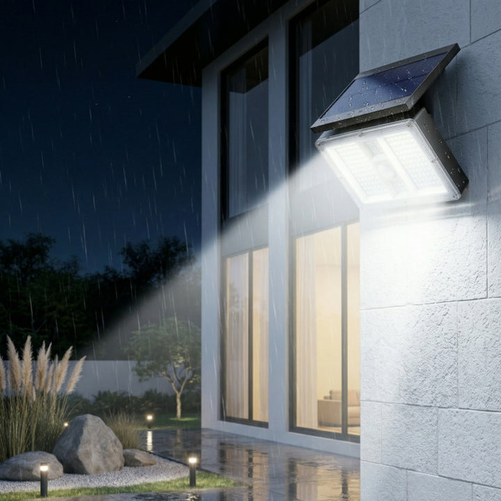 High-Output Solar Motion-Sensor LED Security Wall Light With Adjustable Solar Panel And Wide-Angle Floodbeam Stornfield