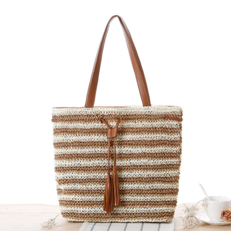 Stylish Bast Beach Bag with Leather Accents Stornfield