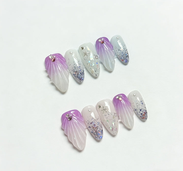 Decorative Press-On Nail Set with Glittering Ombre Design