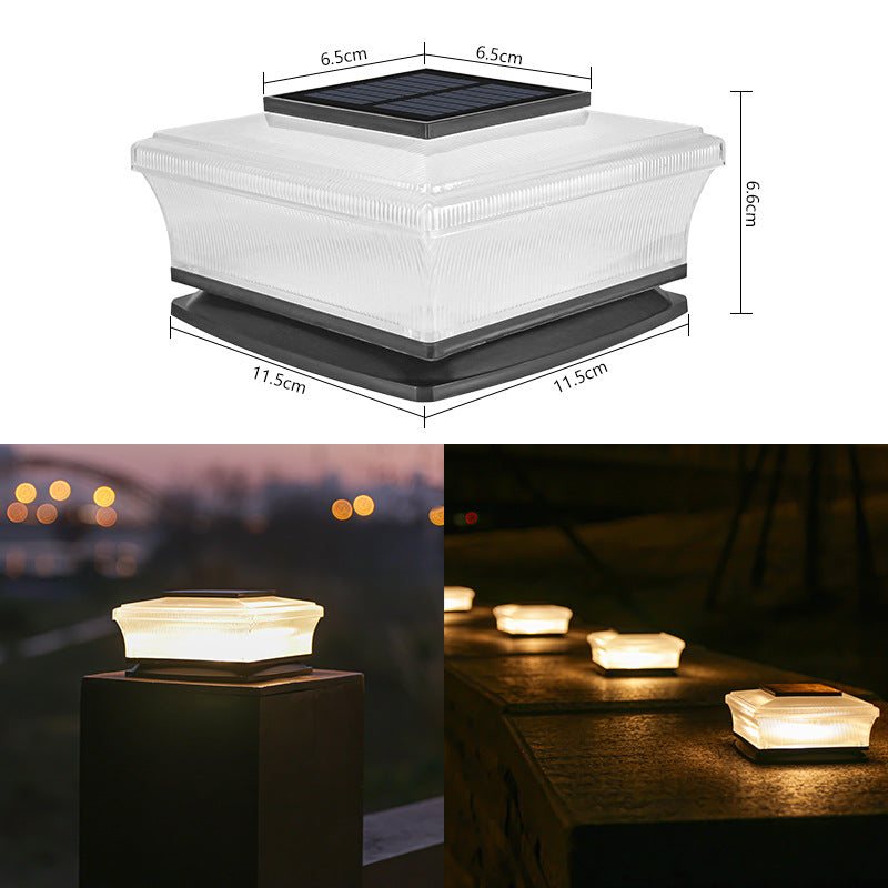 Low-Profile Solar-Powered Square Deck And Fence Post Cap Light With Frosted Diffuser And Integrated Solar Panel Stornfield