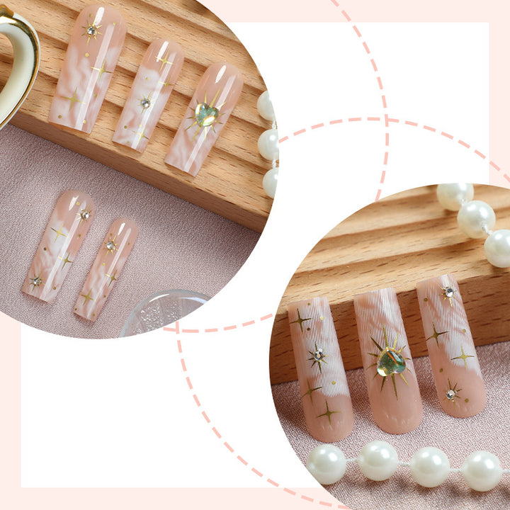 Artistic Press-On Nail Set with Floral and Gem Accents Stornfield