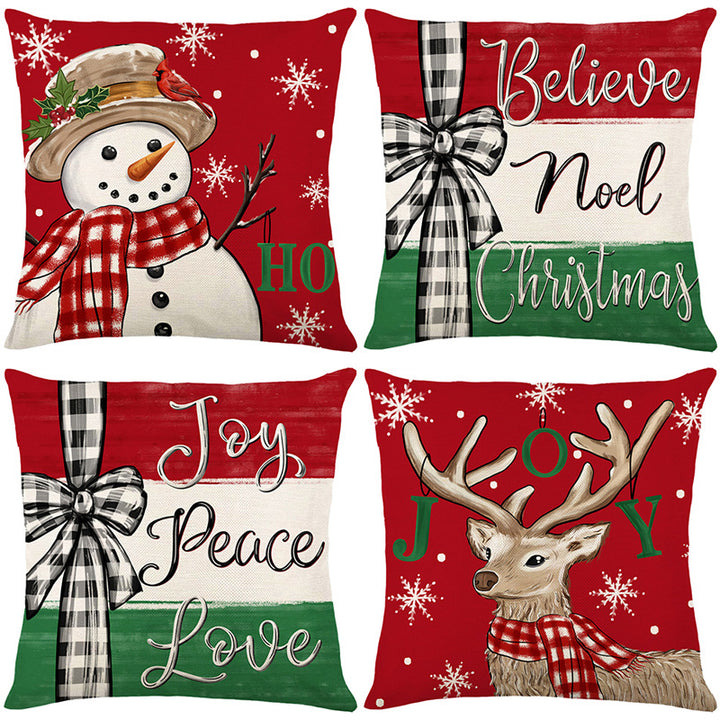 Seasonal Decorative Square Cotton-Linen Throw Pillow Cover with Snowman Cardinal Print