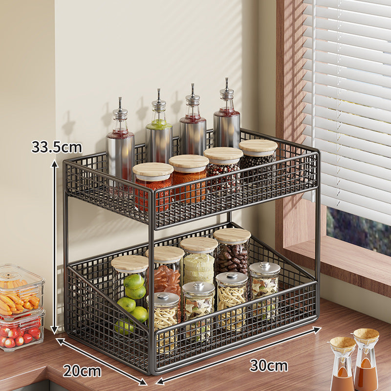 Compact Three-Tier Wire-Mesh Countertop Canister & Spice Organizer